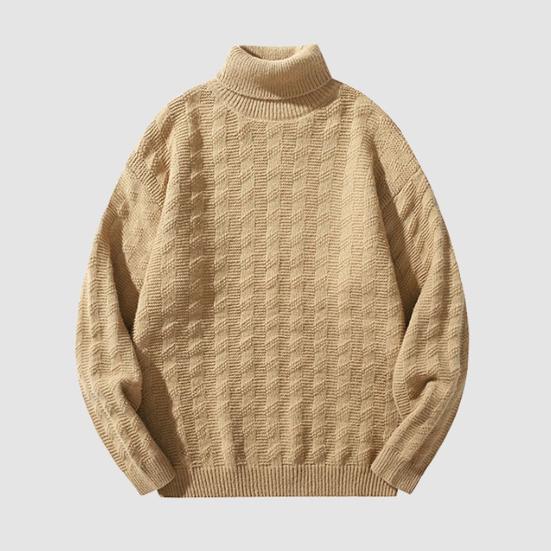 Einfarbiger Jacquard-Rollkragenpullover