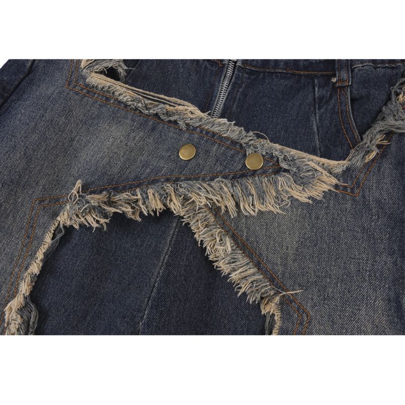 Star Pattern Frayed Patchwork Jeans