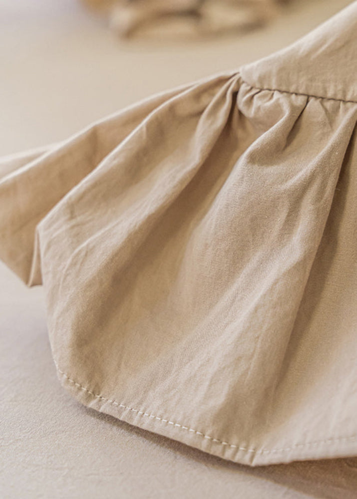 Amelia Ruffled Lace Washed Cotton Bedding Set - White & Brown