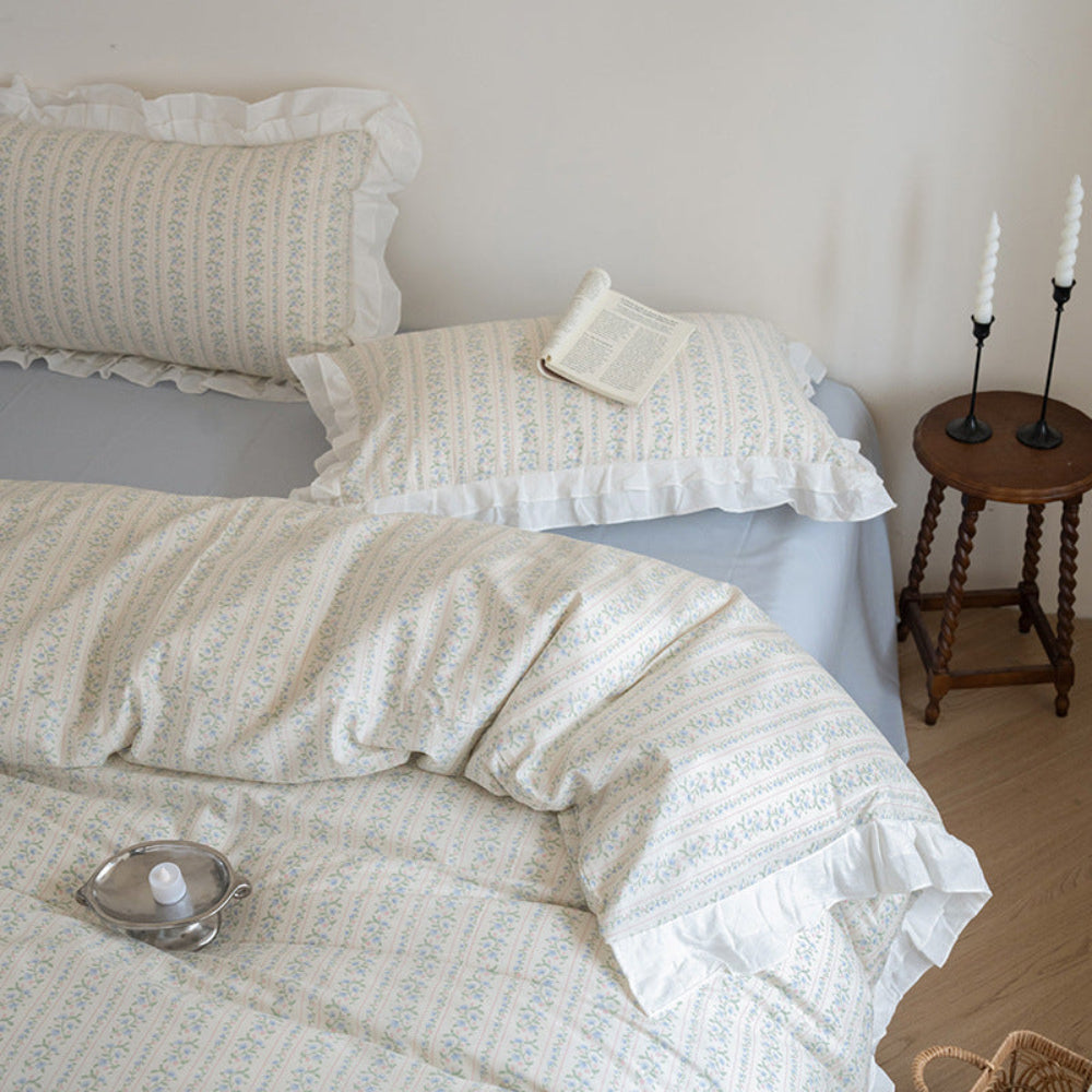 Annie Lace Ruffle Floral Bedding Set - Light Blue