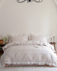Annie Lace Ruffle Floral Bedding Set - Pink