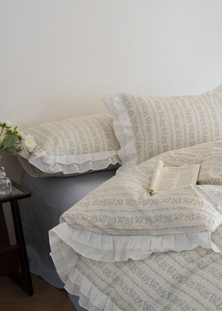 Annie Lace Ruffle Floral Bedding Set - Pink
