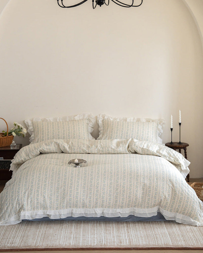 Annie Lace Ruffle Floral Bedding Set - Light Blue