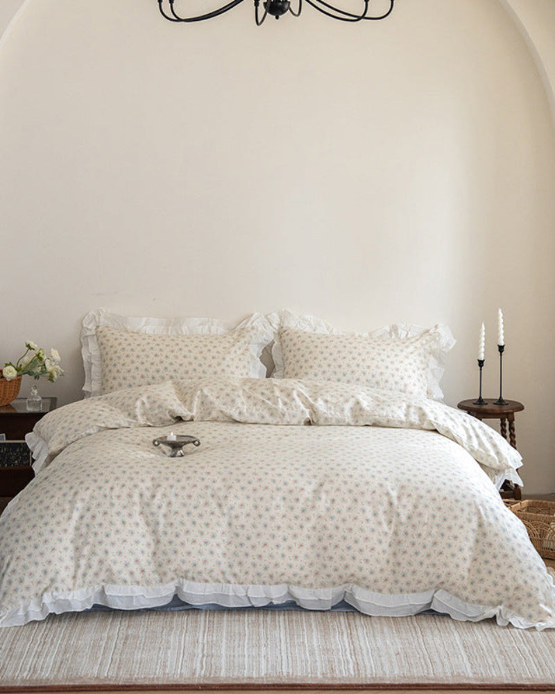 Annie Lace Ruffle Floral Bedding Set - Light Blue