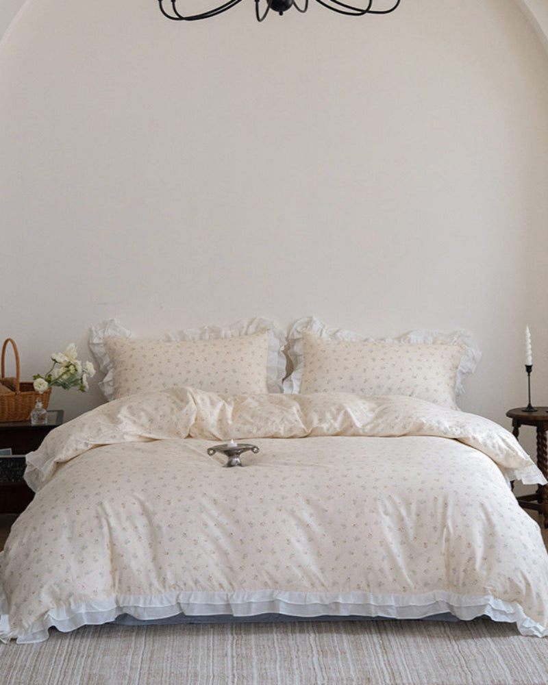 Annie Lace Ruffle Floral Bedding Set - Pink