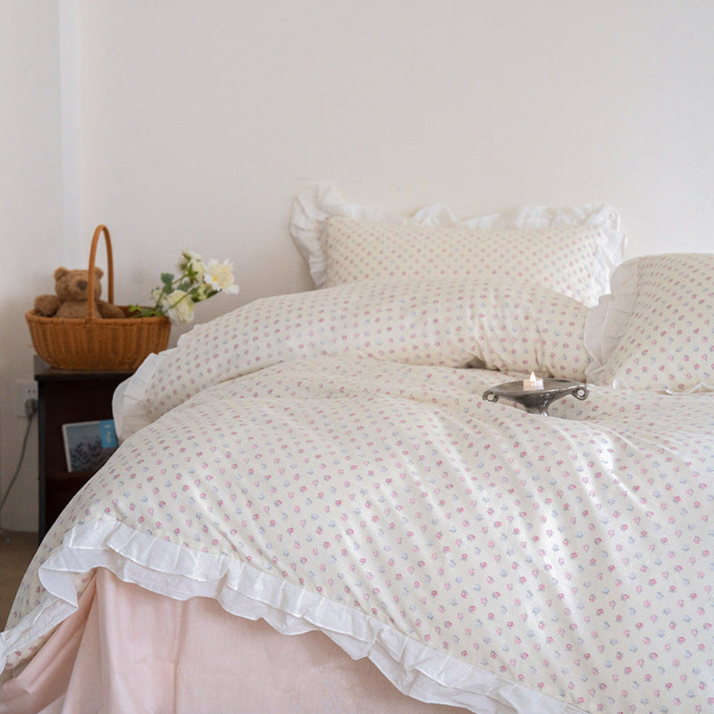 Annie Lace Ruffle Floral Bedding Set - Pink
