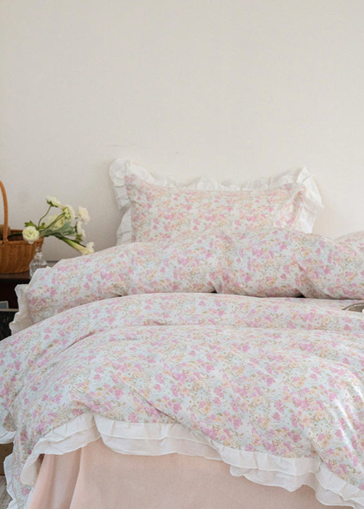 Annie Lace Ruffle Floral Bedding Set - Pink Beige