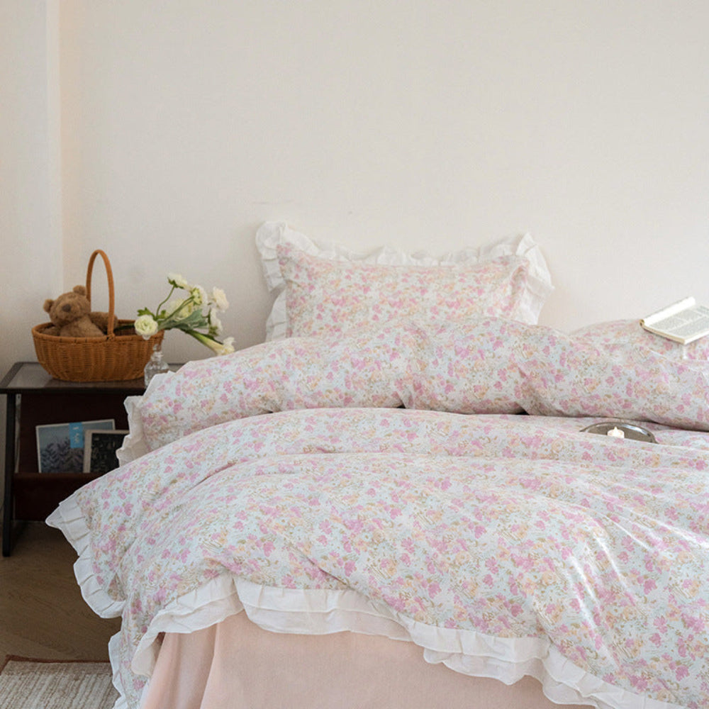 Annie Lace Ruffle Floral Bedding Set - Green