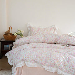 Annie Lace Ruffle Floral Bedding Set - Cream Blue