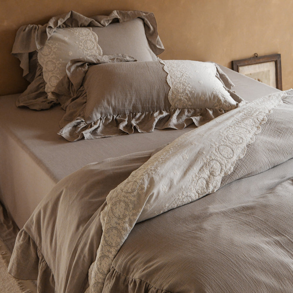 Audrey Retro Lace Embroidered Bedding Set - Beige