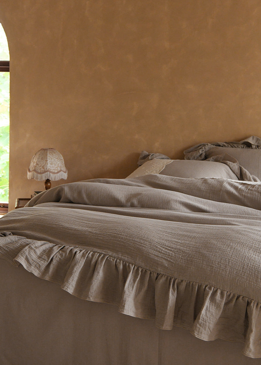 Audrey Retro Lace Embroidered Bedding Set - Dark Brown