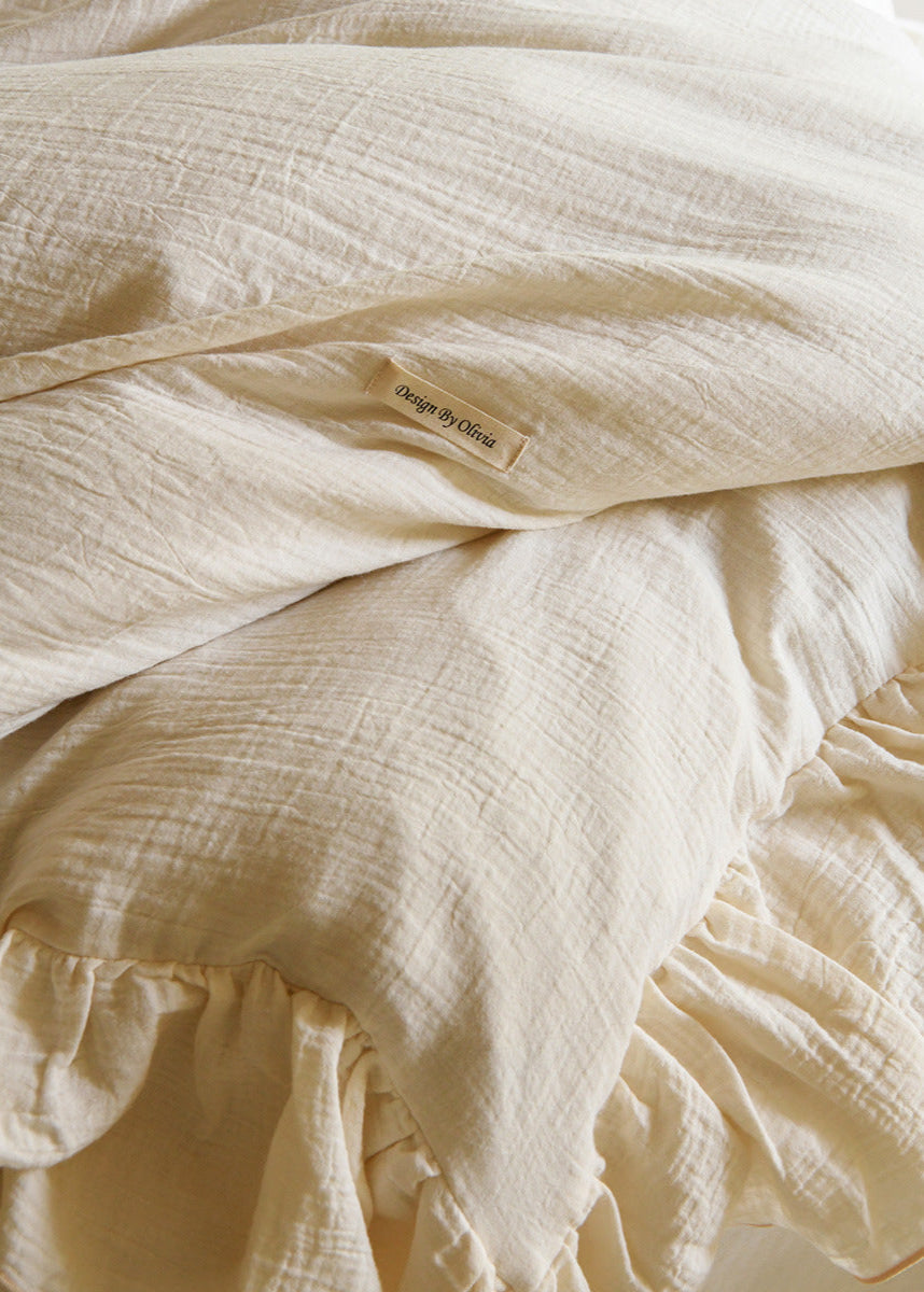 Audrey Retro Lace Embroidered Bedding Set - Beige