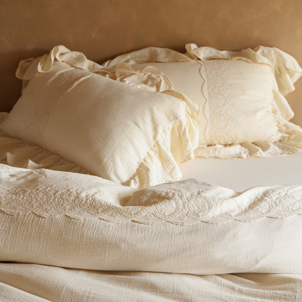 Audrey Retro Lace Embroidered Bedding Set - Dark Brown