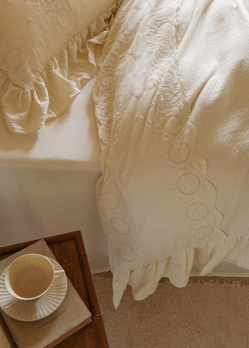 Audrey Retro Lace Embroidered Bedding Set - Beige