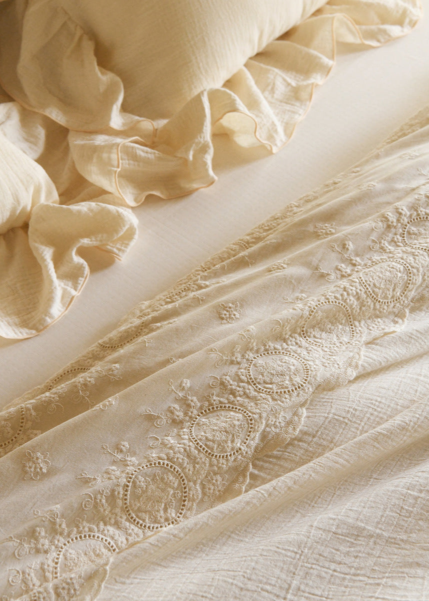 Audrey Retro Lace Embroidered Bedding Set - Beige