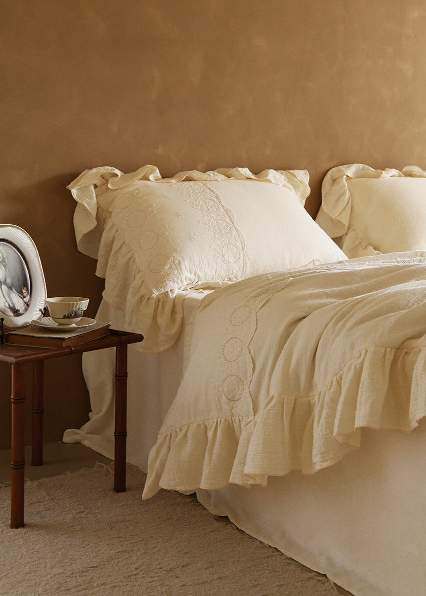 Audrey Retro Lace Embroidered Bedding Set - Beige