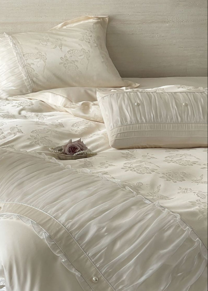 Aurora Lace Floral TENCEL Bedding Set - Beige