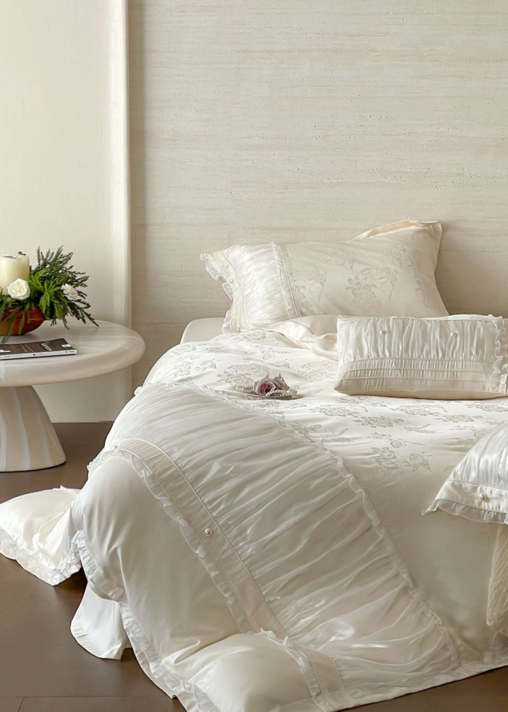Aurora Lace Floral TENCEL Bedding Set - Beige