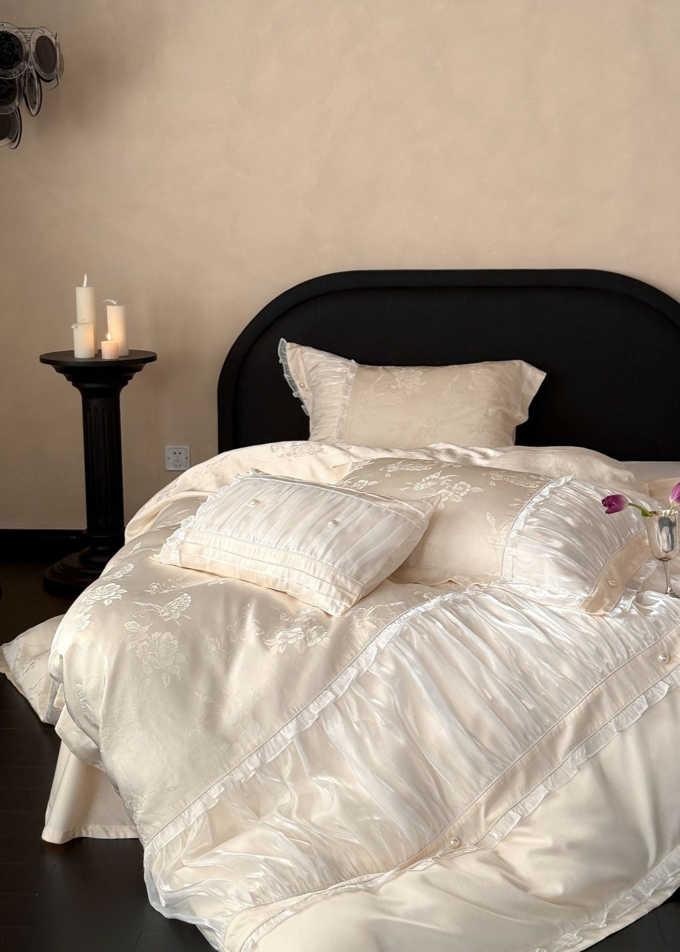 Aurora Lace Floral TENCEL Bedding Set - Beige