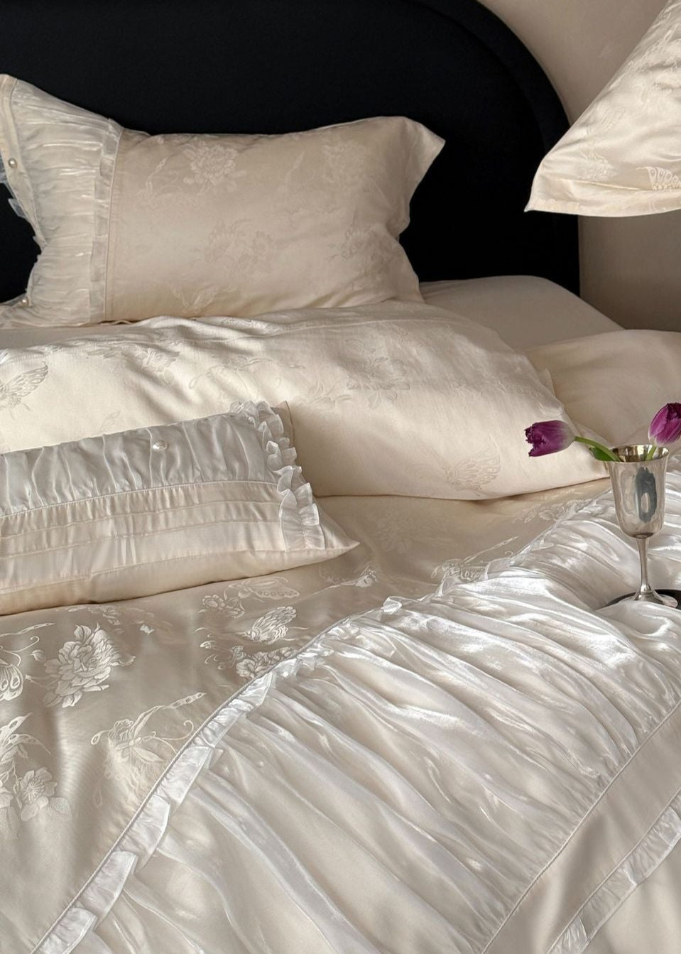 Aurora Lace Floral TENCEL Bedding Set - Beige