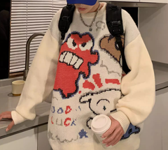 Colorful Graffiti Cartoon Knit Sweater