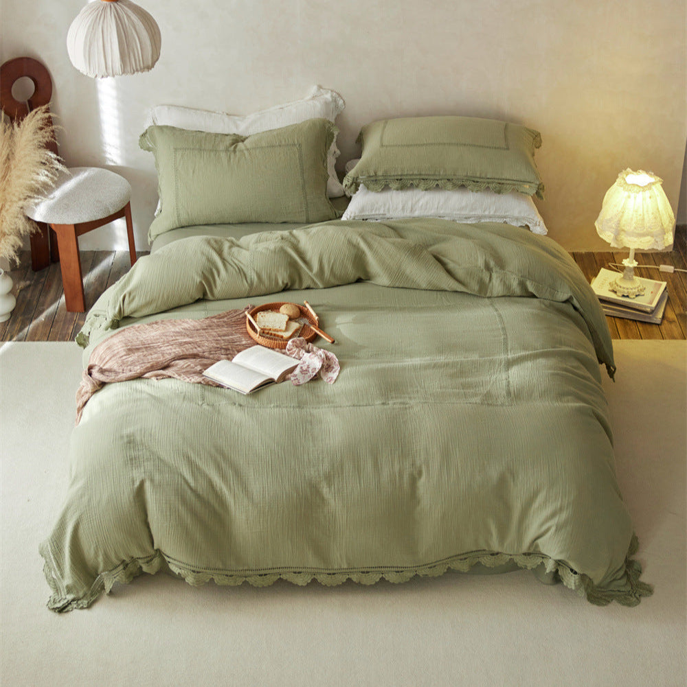 Isadora Lace Ruffle Double Gauze Bedding Set - Brown