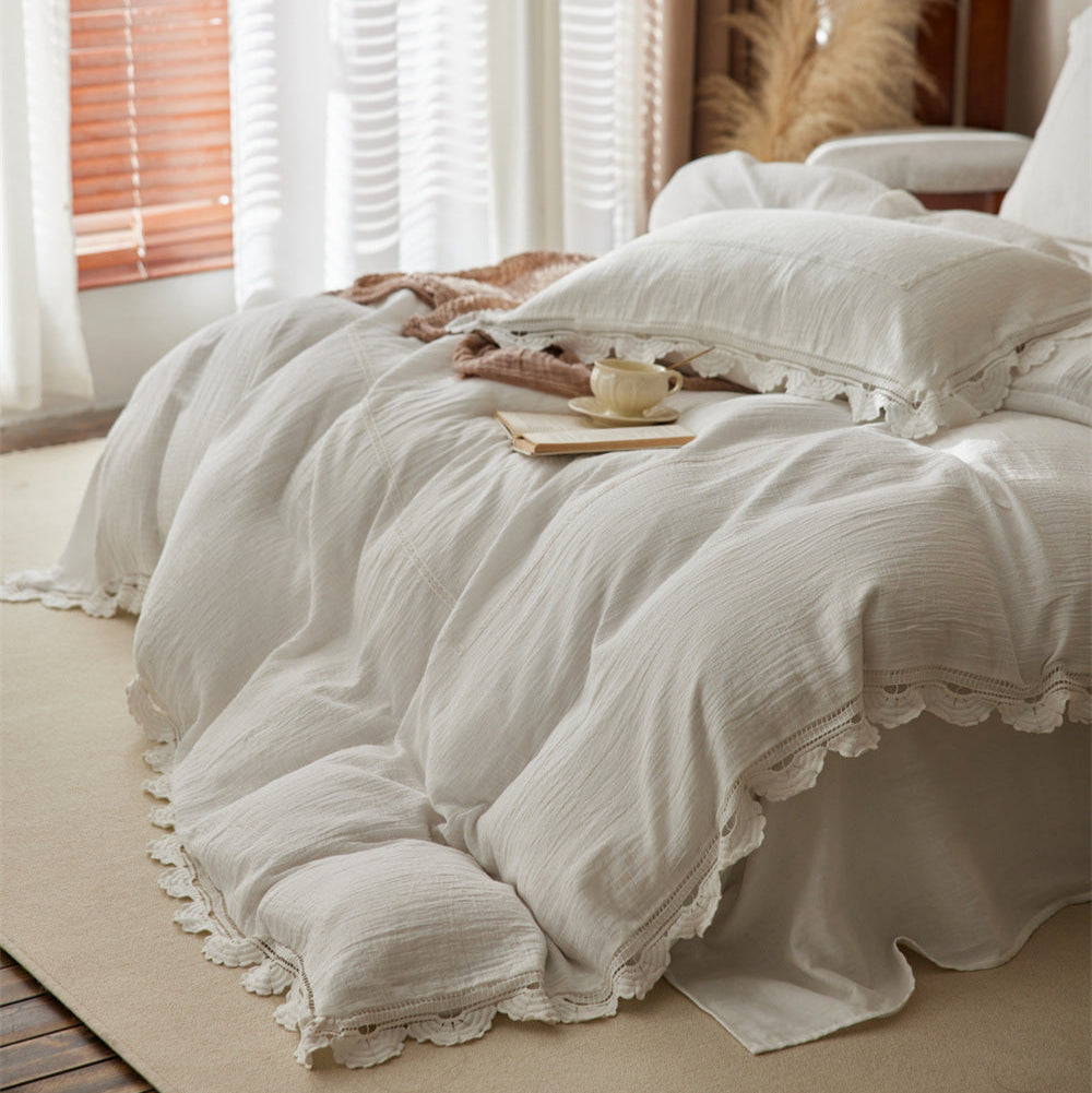 Isadora Lace Ruffle Double Gauze Bedding Set - Brown