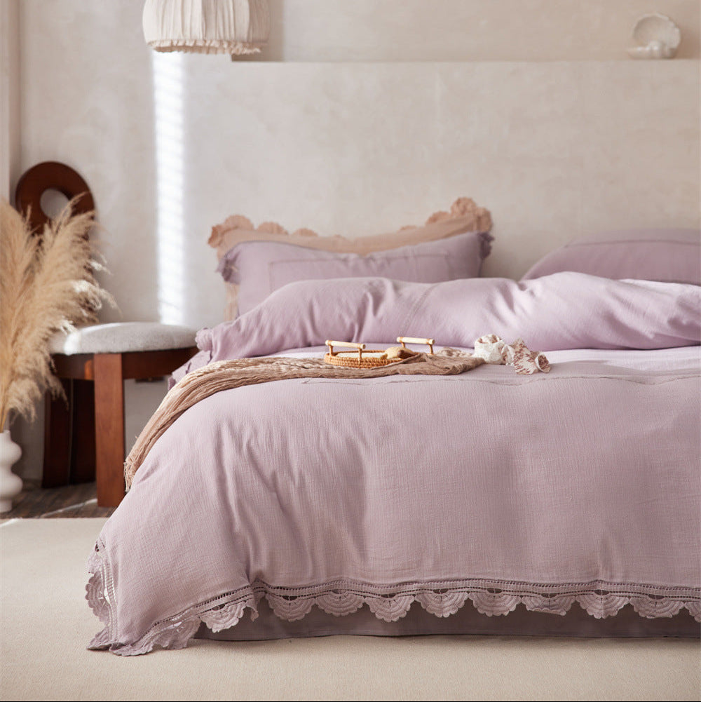 Isadora Lace Ruffle Double Gauze Bedding Set - Brown