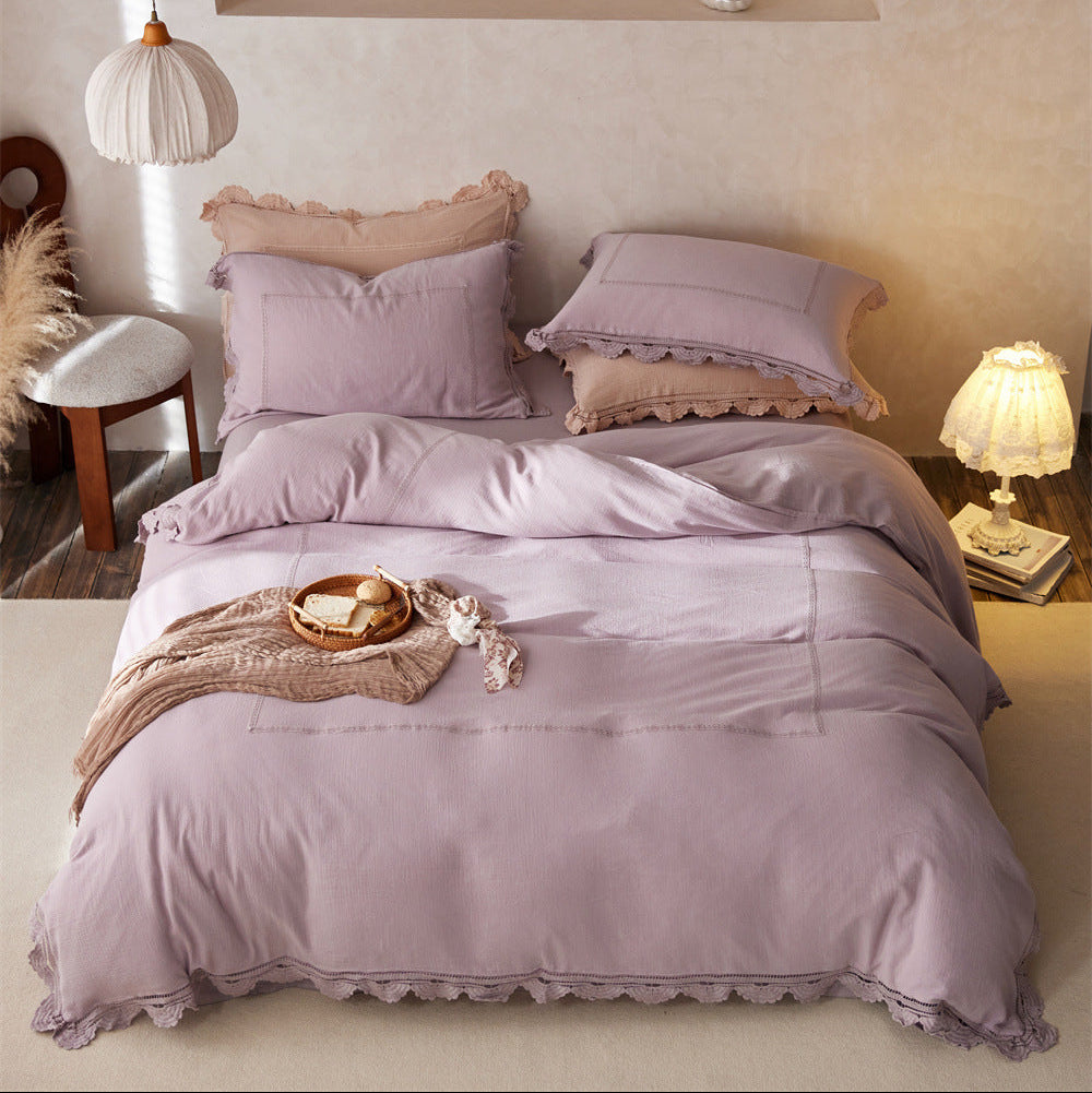 Isadora Lace Ruffle Double Gauze Bedding Set - Brown