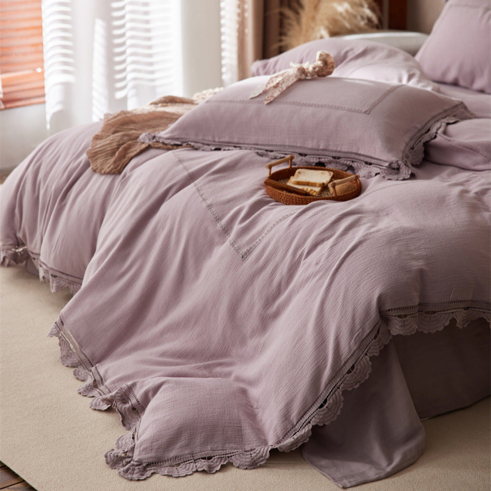 Isadora Lace Ruffle Double Gauze Bedding Set - Green