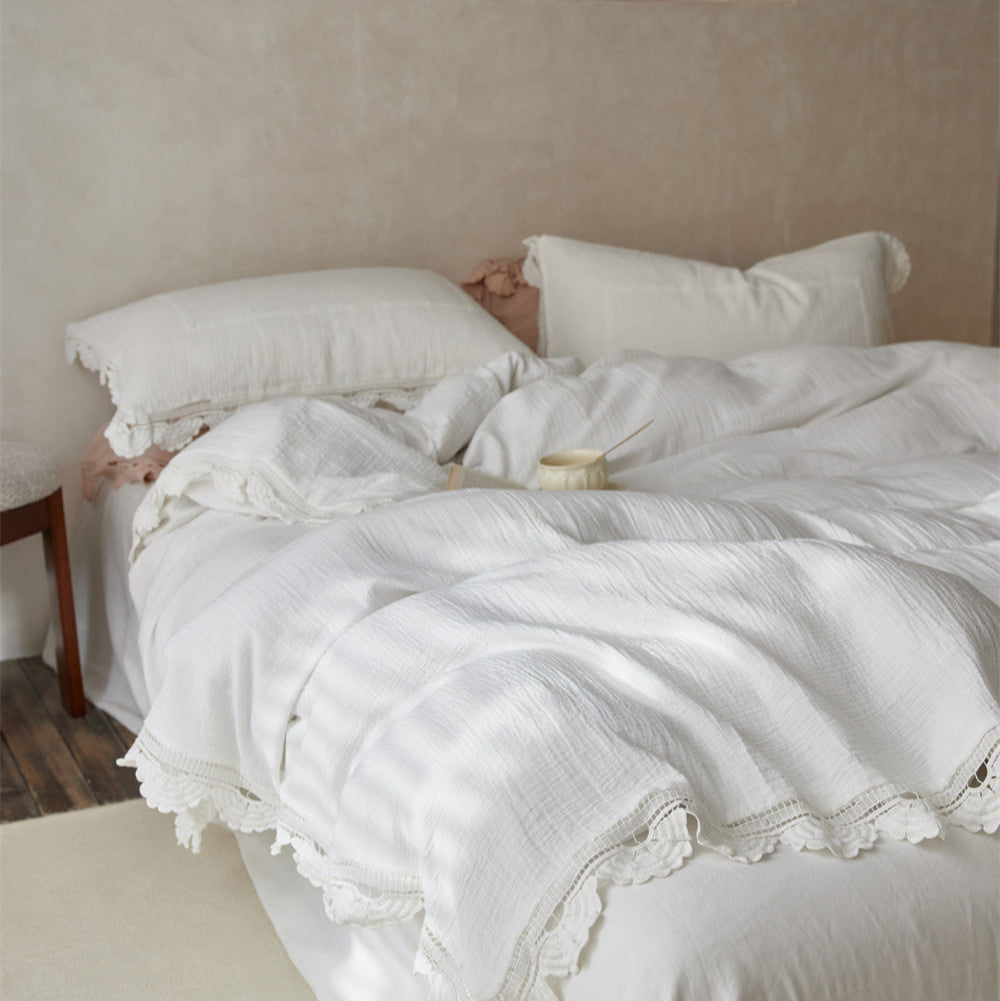 Isadora Lace Ruffle Double Gauze Bedding Set - Brown