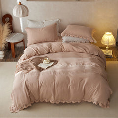 Isadora Lace Ruffle Double Gauze Bedding Set - Brown