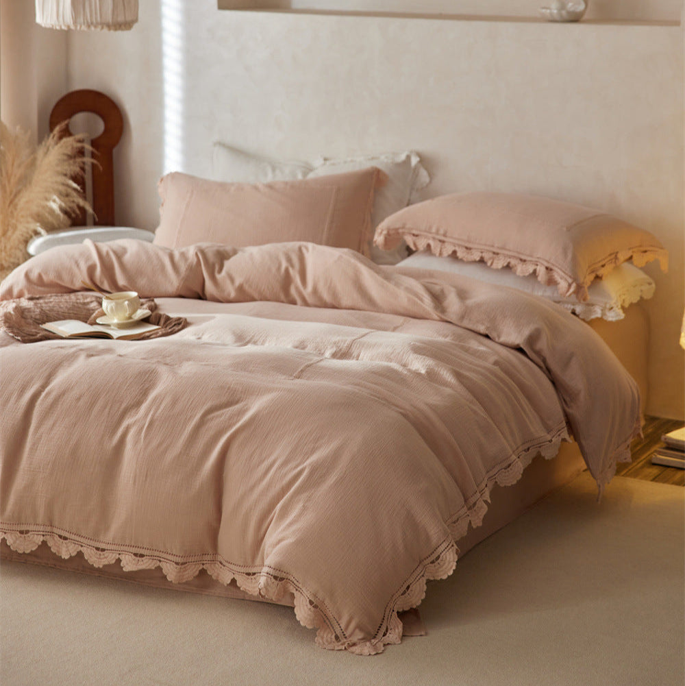 Isadora Lace Ruffle Double Gauze Bedding Set - Green