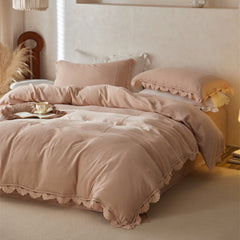Isadora Lace Ruffle Double Gauze Bedding Set - Brown