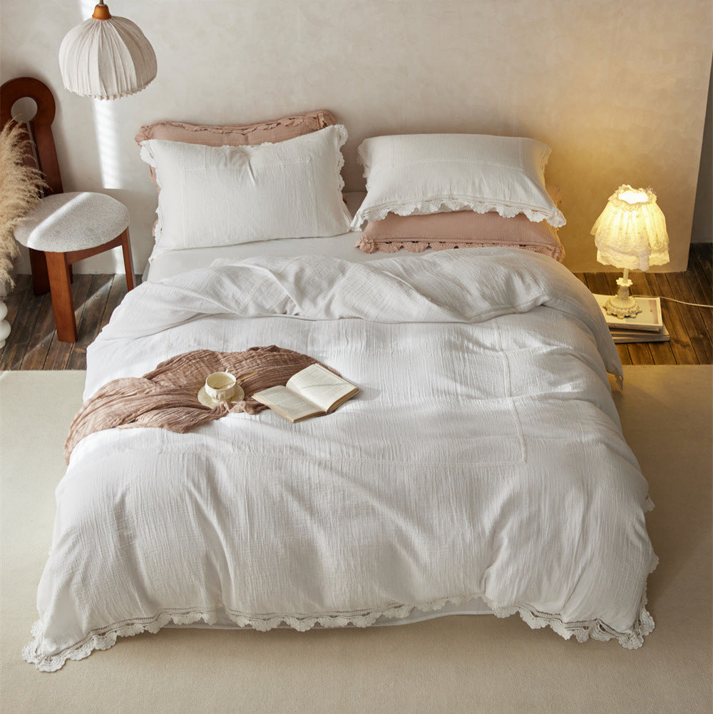 Isadora Lace Ruffle Double Gauze Bedding Set - Green