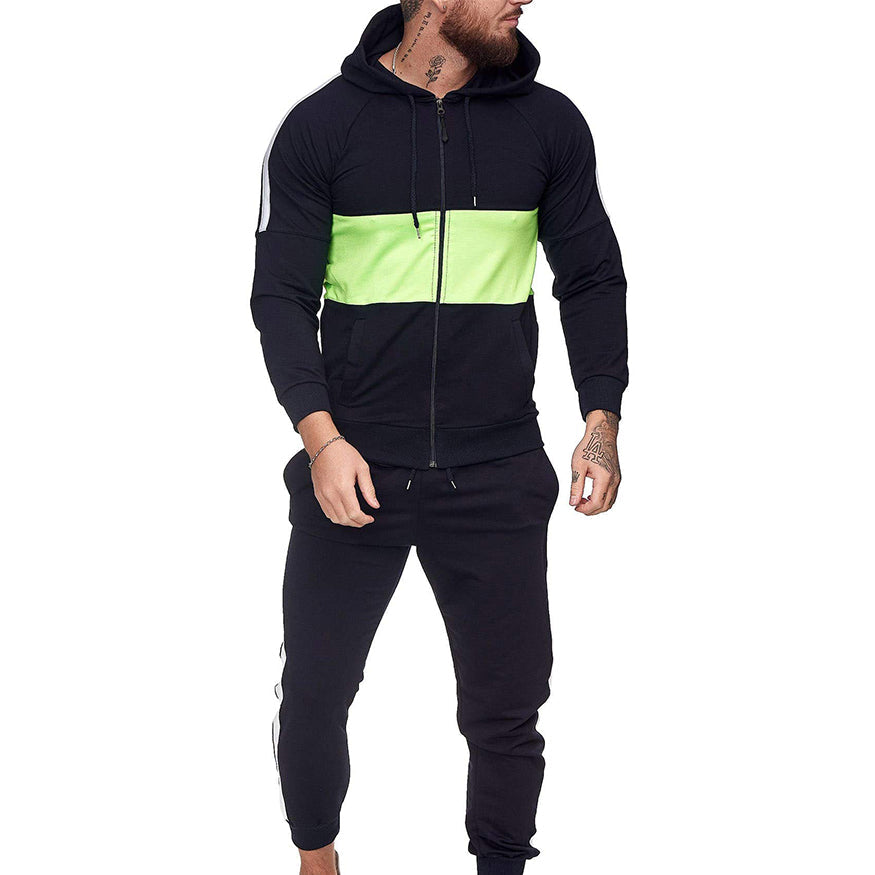 Conjunto deportivo de dos piezas con bloques de color para hombre en otoño