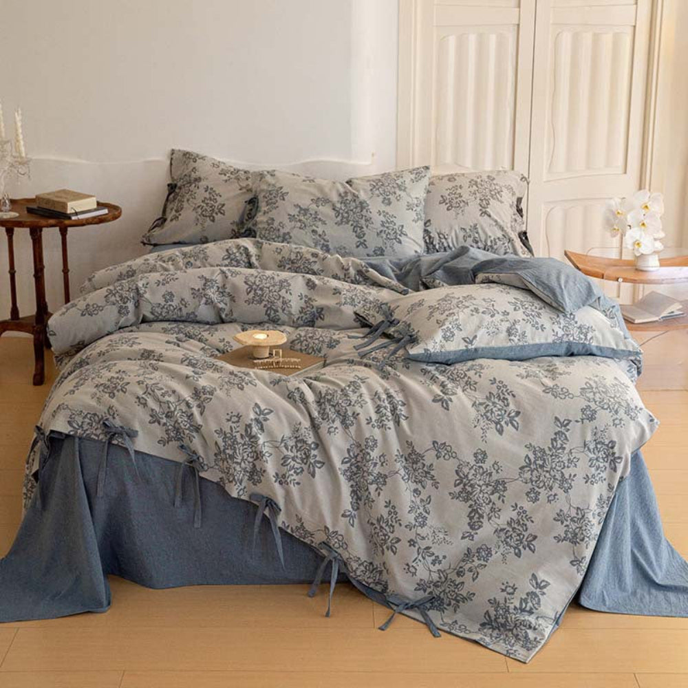 Bonnie Ribbon Bow Tie Floral Bedding Set - Blue