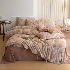 Bonnie Ribbon Bow Tie Floral Bedding Set - Brown