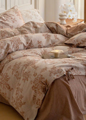 Bonnie Ribbon Bow Tie Floral Bedding Set - Brown