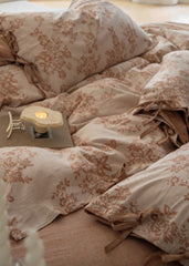 Bonnie Ribbon Bow Tie Floral Bedding Set - Brown