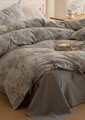 Bonnie Ribbon Bow Tie Floral Bedding Set - Light Gray