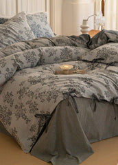 Bonnie Ribbon Bow Tie Floral Bedding Set - Dark Gray