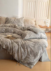 Bonnie Ribbon Bow Tie Floral Bedding Set - Light Gray
