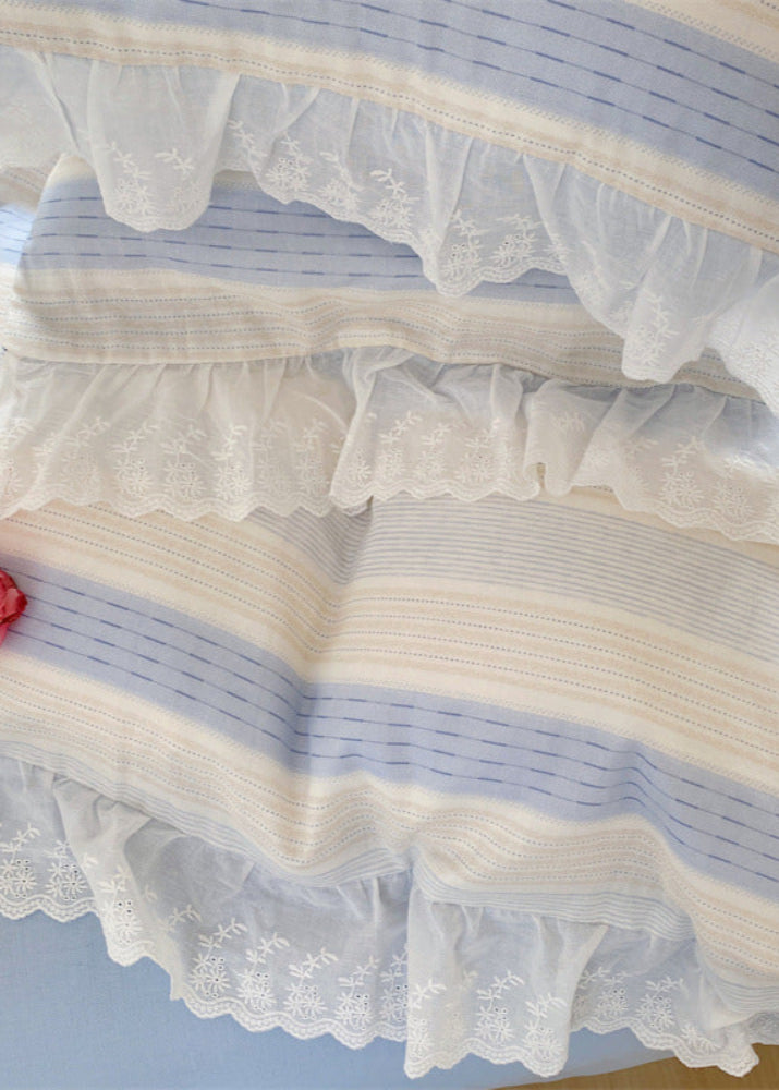 Cecilia Lace Ruffle Double Gauze Striped Bedding Set - Pink