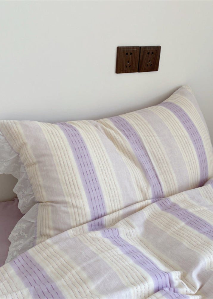 Cecilia Lace Ruffle Double Gauze Striped Bedding Set - Pink