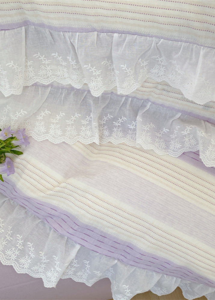 Cecilia Lace Ruffle Double Gauze Striped Bedding Set - Pink