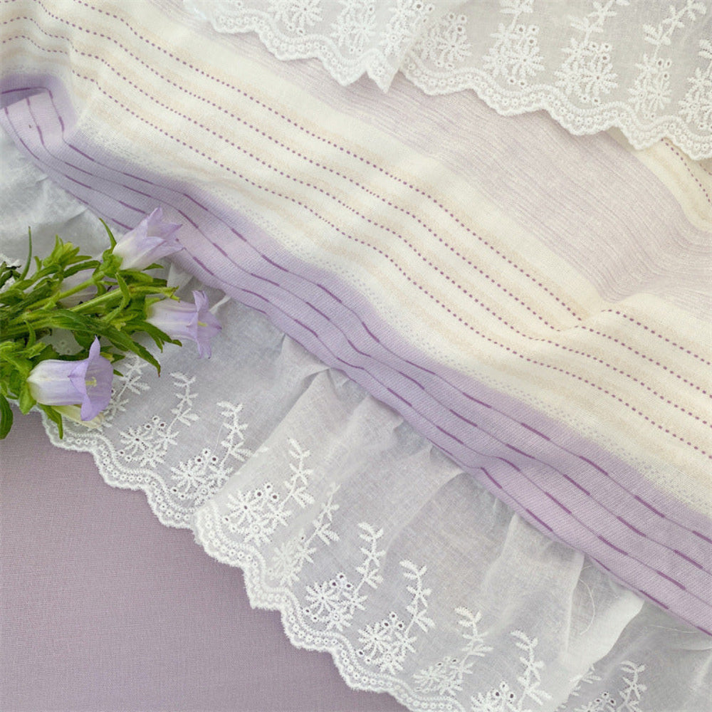 Cecilia Lace Ruffle Double Gauze Striped Bedding Set - Pink