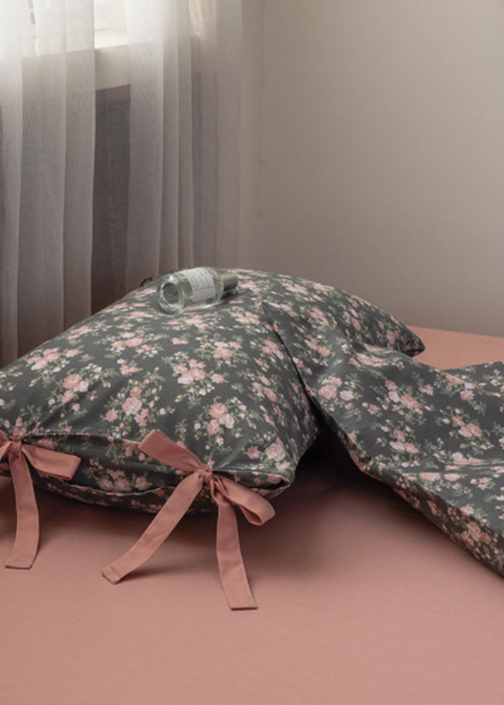 Celia Cottage Ribbon Bow Tie Floral Bedding Set - Pink