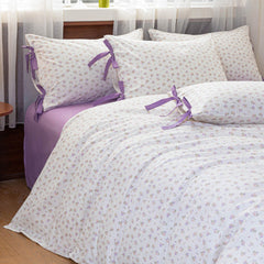 Celia Cottage Ribbon Bow Tie Floral Bedding Set - Purple