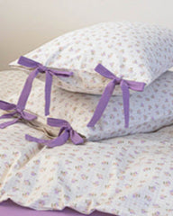 Celia Cottage Ribbon Bow Tie Floral Bedding Set - Purple